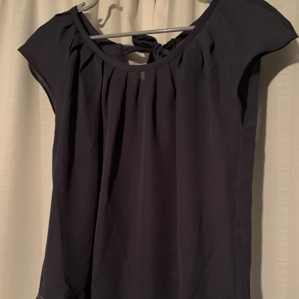 Blue lace trim blouse